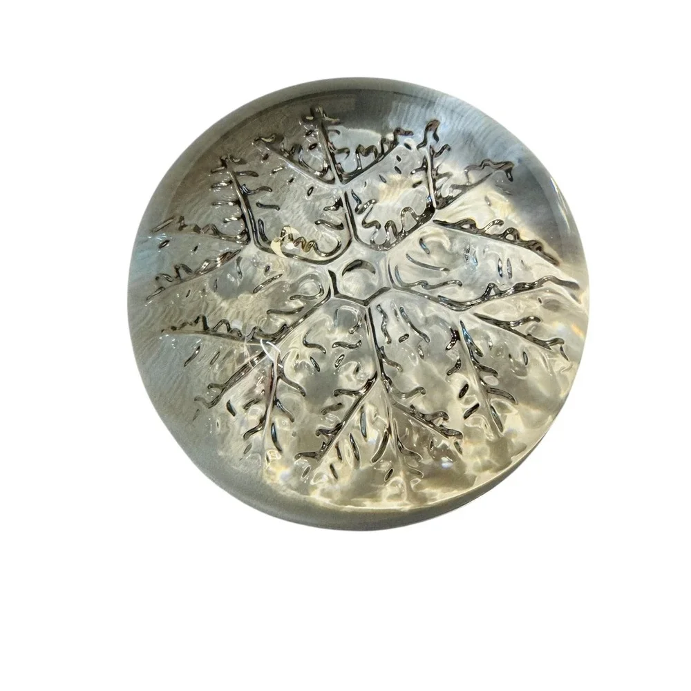 Vtg Clear Leaded Crystal Snowflake Paperweight Cristal France Dome 3.5